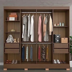 Guarda-Roupa Bartira Porto com 8 Portas e 4 Gavetas - 219,2 de largura Avelã/Capuccino