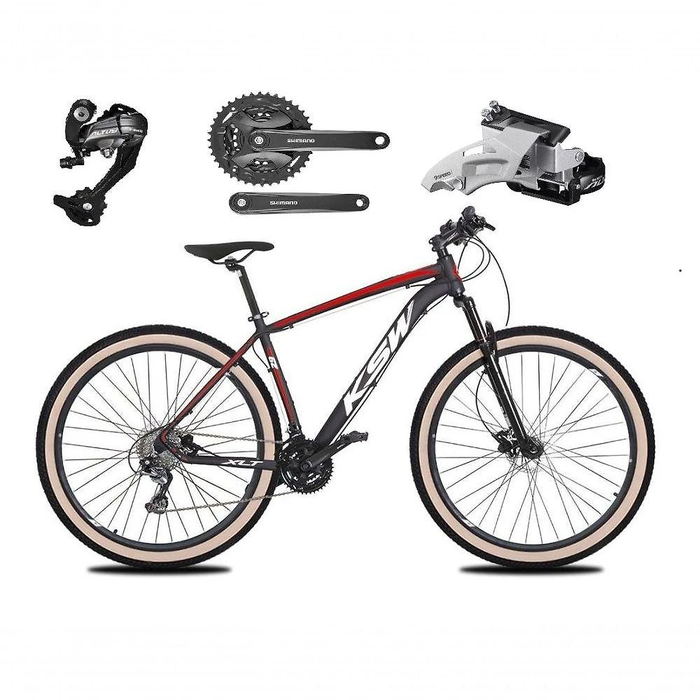 Bicicleta Aro 29 Ksw Xlt 27v Câmbios Shimano Altus Freios Hidráulicos Garfo Trava Pneu Faixa -preto/vermelho/branco T.15