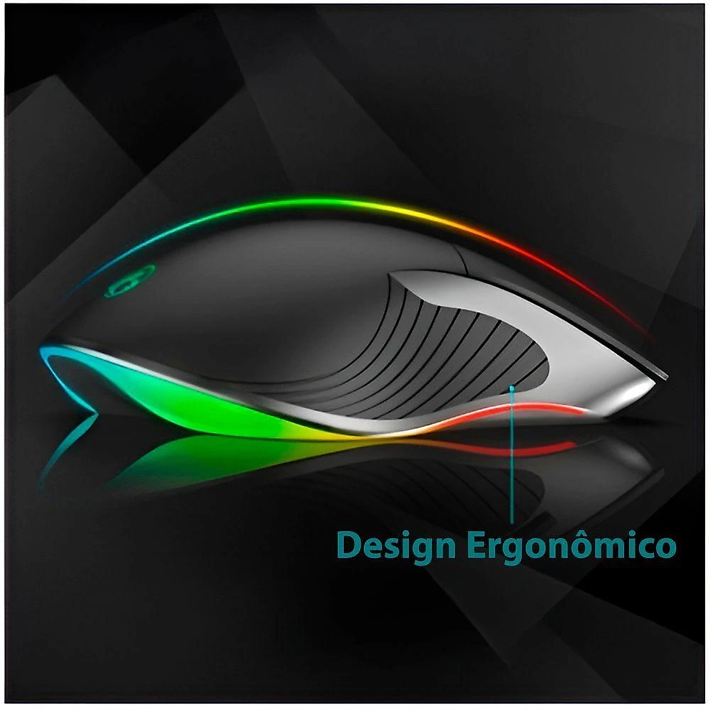 Mouse Óptico Gamer Retro Iluminado com Fio Usb Rgb Dpi Ajustável Preto e Cinza