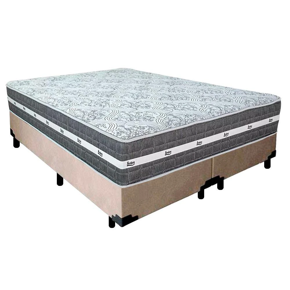 Cama Box Casal Bipartido Suede + Colchão Anjos Black Graphite Molas Ensacadas 138cm Suporta Até 120 Kg Por Pessoa Cor:be