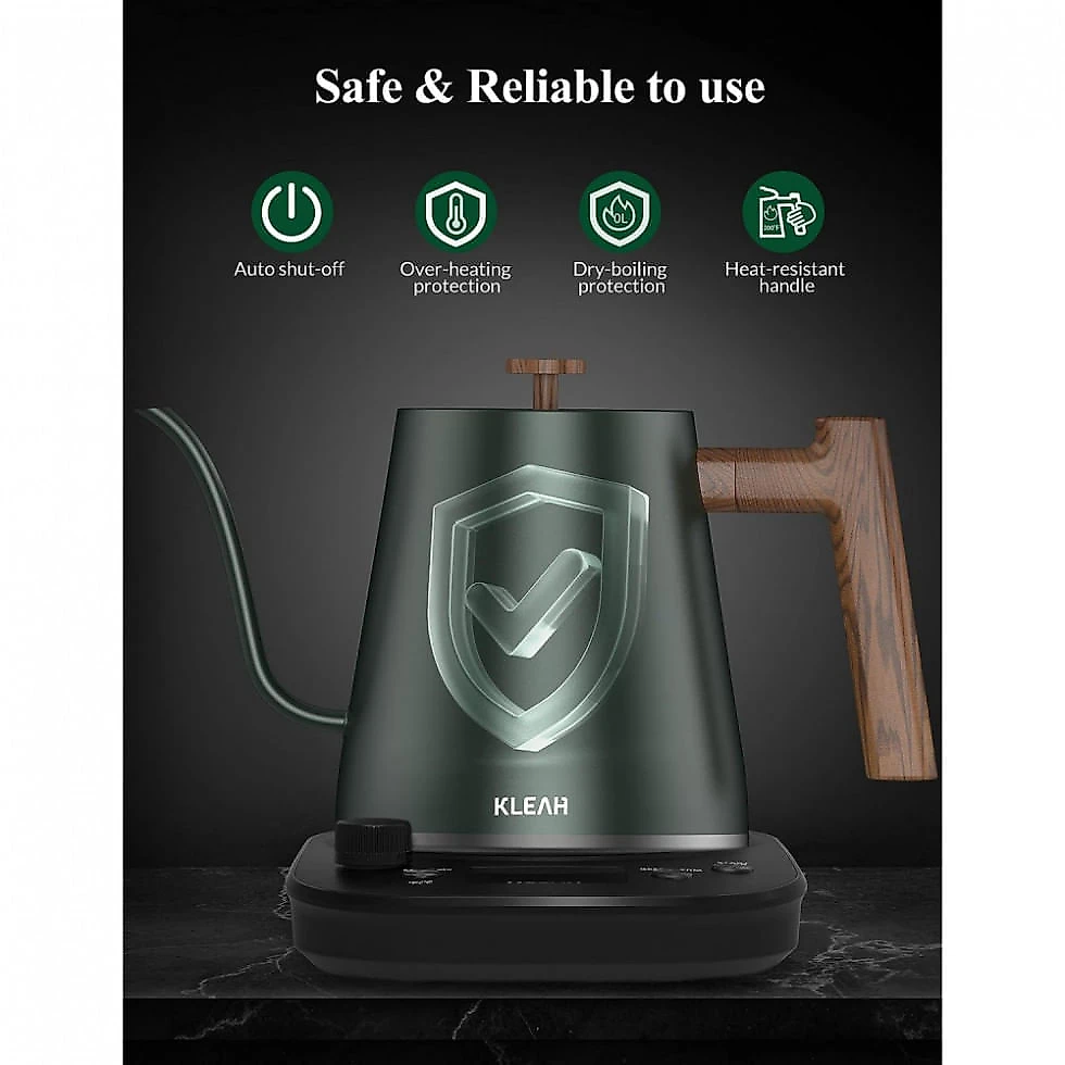 Chaleira Elétrica 0,8L com Controle de Temperatura e Desligamento Automático, 110V 1200W KLEAH, Verde