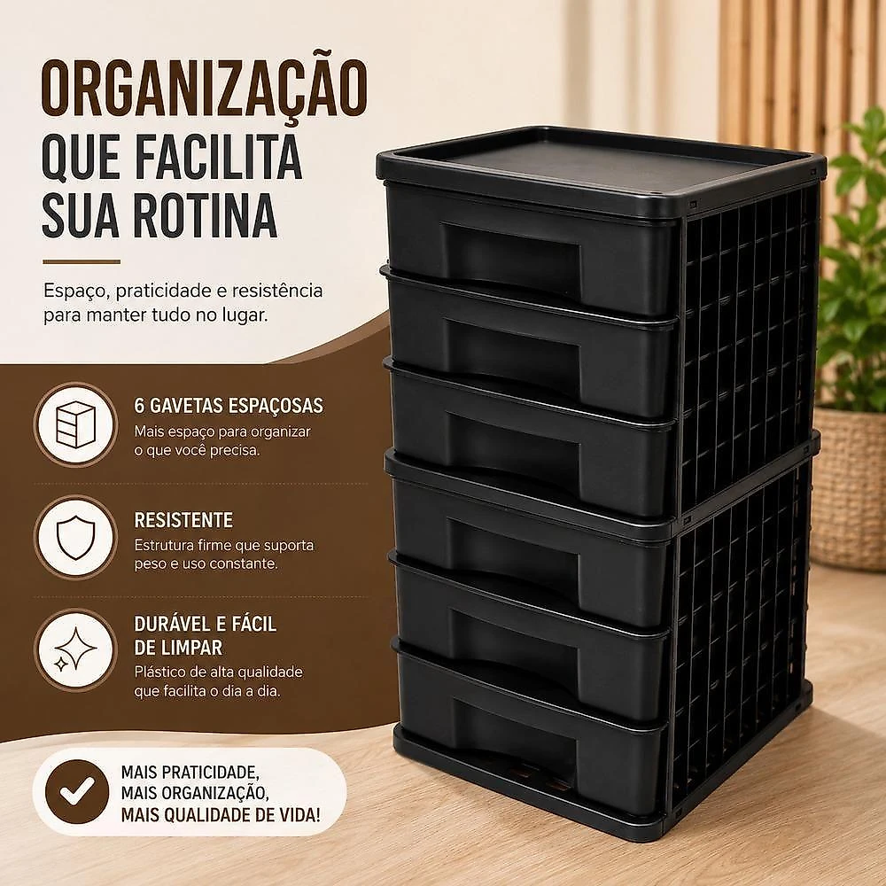 Gaveteiro Organizador 6 Gavetas Moderno Plástico Multiuso Transparente Yeet
