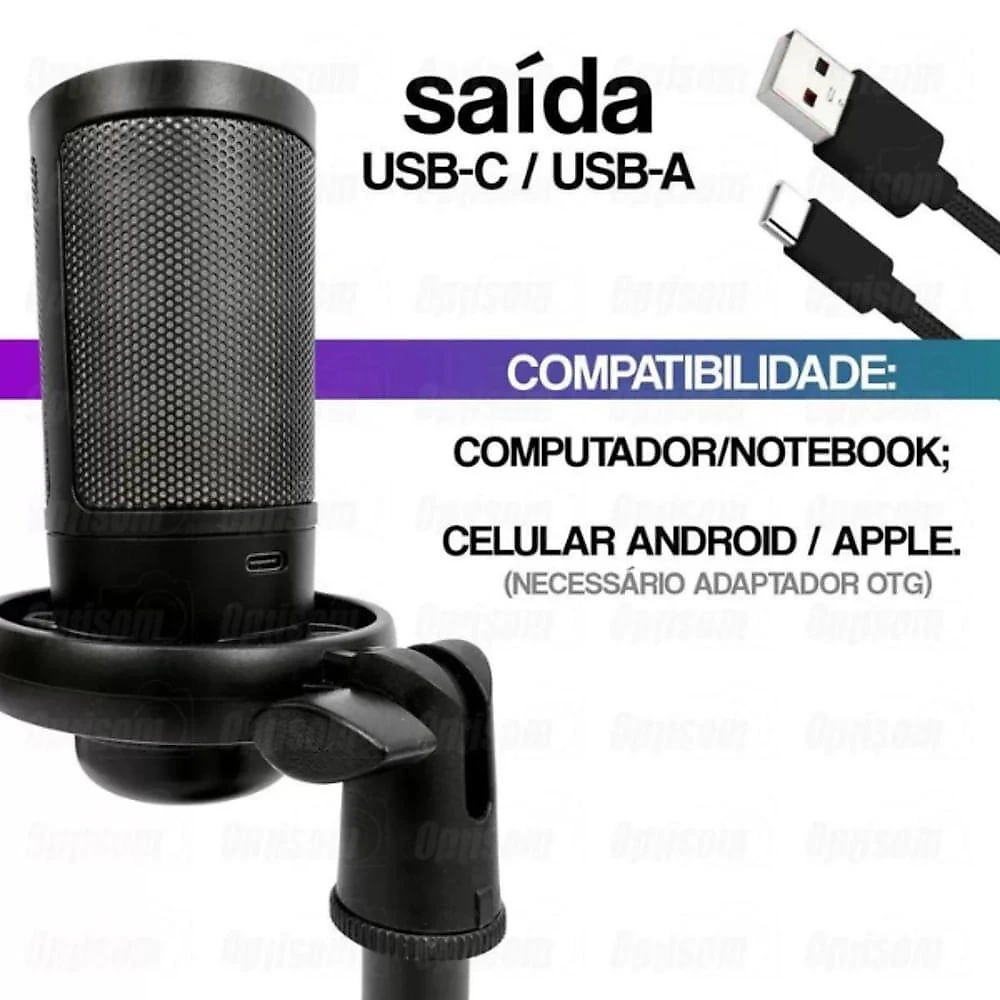Microfone Condensador USB Gamer Utimix MT1060R para PC RGB Plug And Play Preto