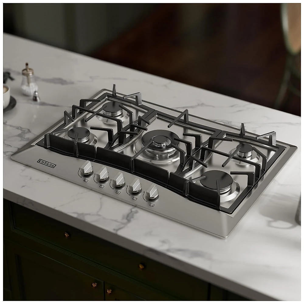 Cooktop a gás 76cm Empava inox 5 queimadores SABAF selados 49000BTU dual fuel GN/GLP