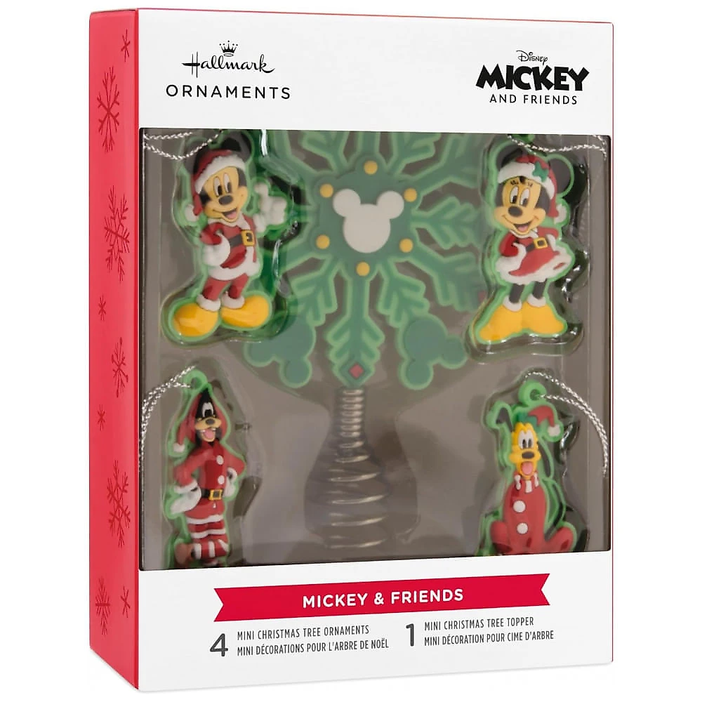 Conjunto Hallmark Disney Mini Enfeites de Natal com Topo de Árvore Mickey e Minnie, 5 Peças em PVC Inquebrável, 13 x 8,4 x 1,9 cm