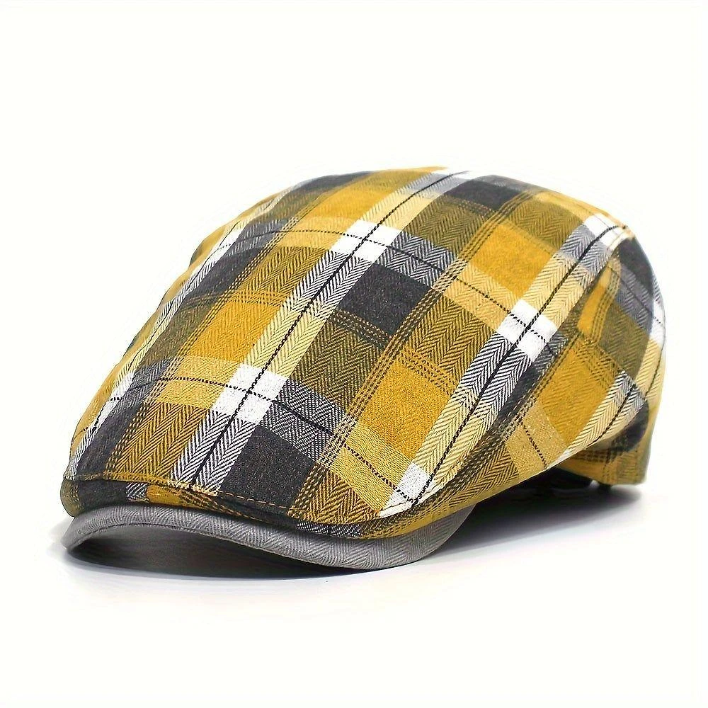 Boina Xadrez Vintage Respiraveis E Leves Unissex Amarelo