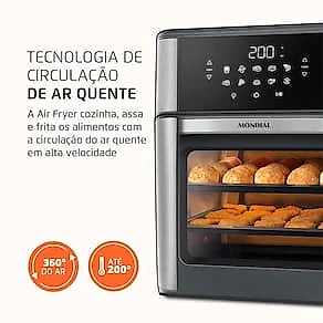 Fritadeira Elétrica Air Fryer Forno Mondial AFON-12L-GI 12L 2000W Painel Digital Preto 110V