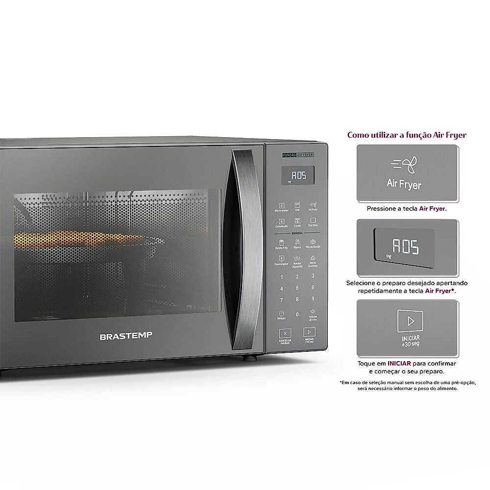 Micro-Ondas Brastemp com Tecnologia Air Fryer Inox 29 Litros - BMC29AR Inox - 110V