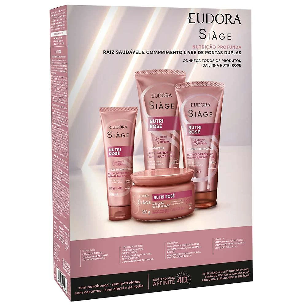 Eudora siage nutri rose kit shampoo + condicionador + leave-in