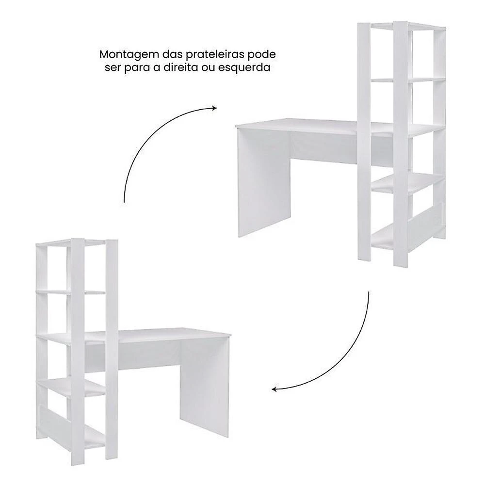 Kit 2 Peças com Escrivaninha Match e Estante para Livros 5 Prateleiras Branco