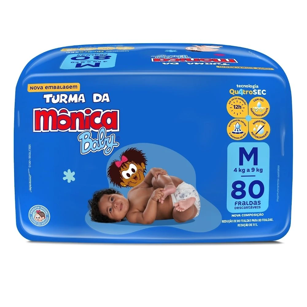 Fralda Turma da Mônica Baby Tamanho M com 80 Unidades Descartáveis