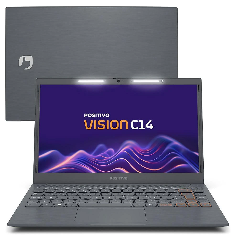 Notebook 14,1" HD Positivo Vision C14 C4128A Windows 11 Intel Celeron Memória 128GB eMMc 4GB RAM Cinza Cinza