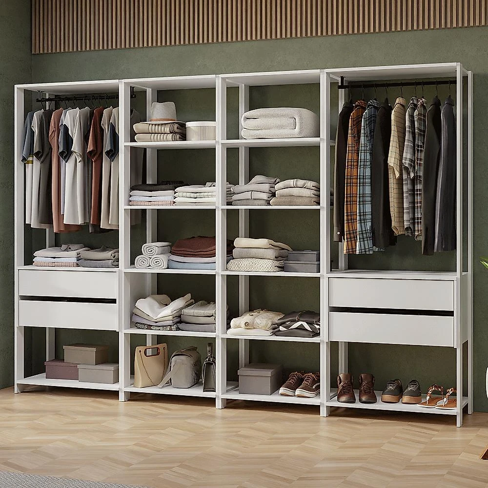Guarda-roupa closet modulado 4 gavetas 258 cm branco valencia madesa 02