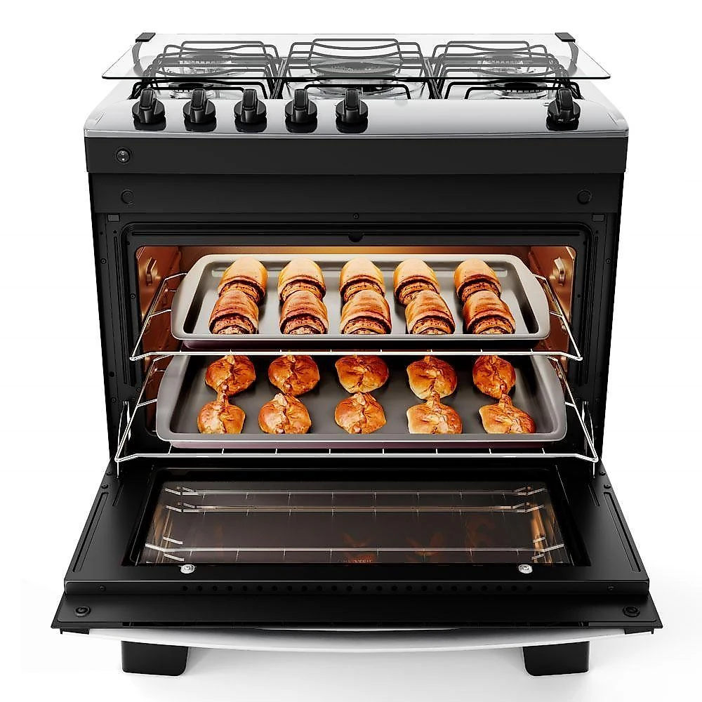 Fogão de Piso 5 Bocas a Gás Atlas Agile Up Mesa de Inox Preto Bivolt