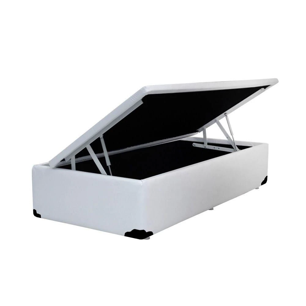 Cama Box Baú Blindado Solteiro King Design Sintético Branco 88x188x41