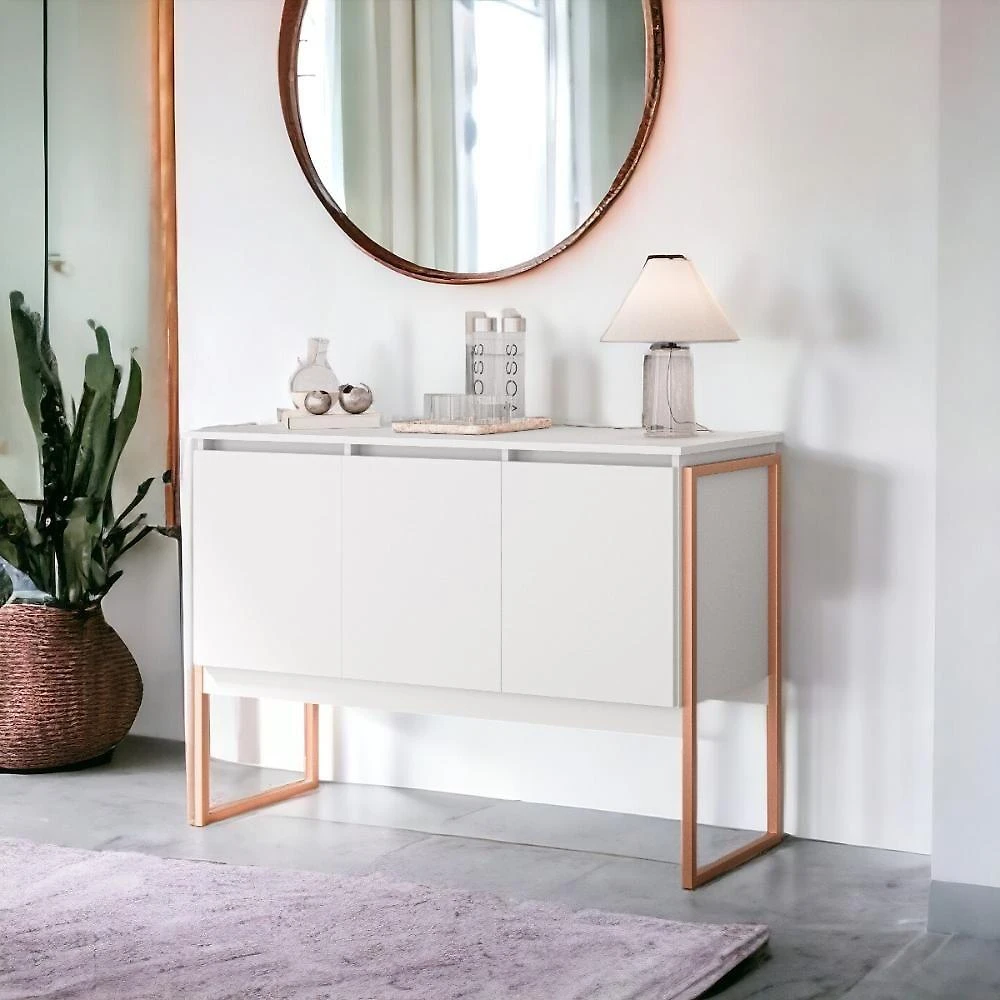 Buffet Design Industrial 3 Portas Turim Branco Cobre