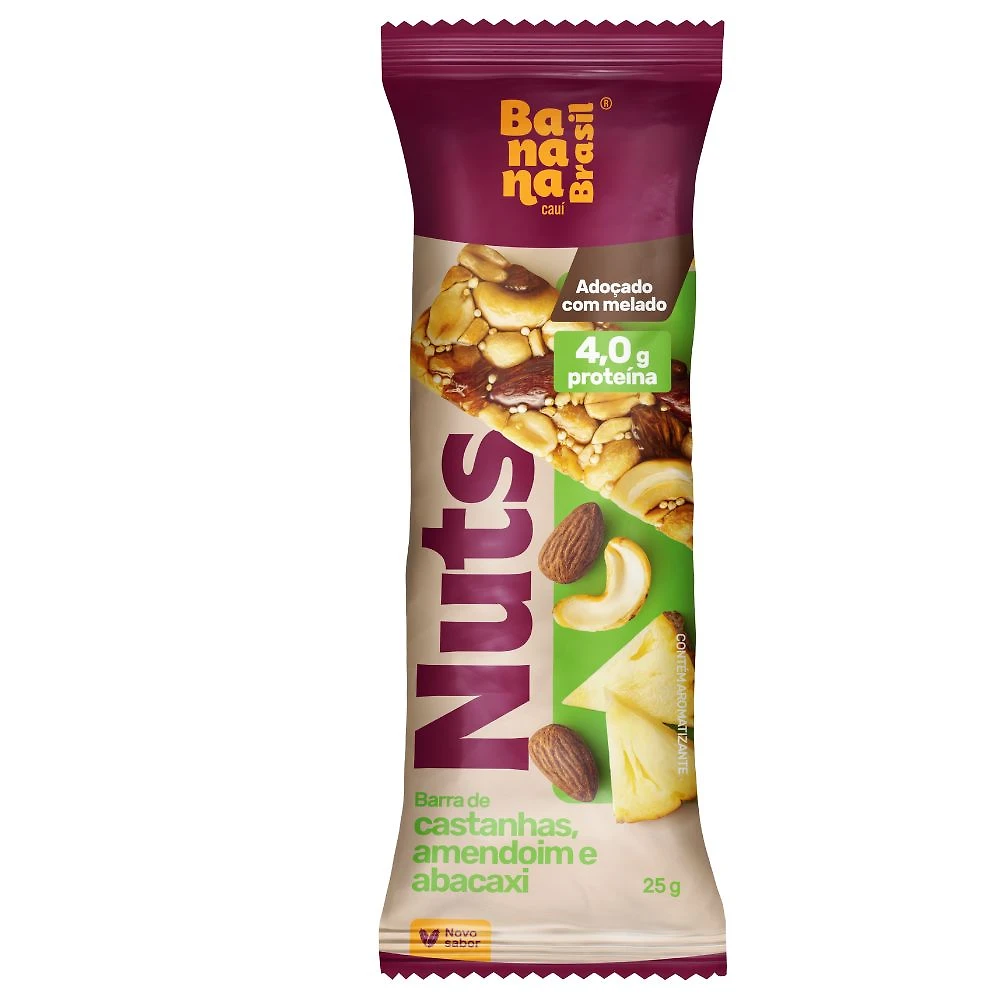 Barra Nuts Banana Brasil Sabor Castanhas  Amendoim e  Abacaxi 25g