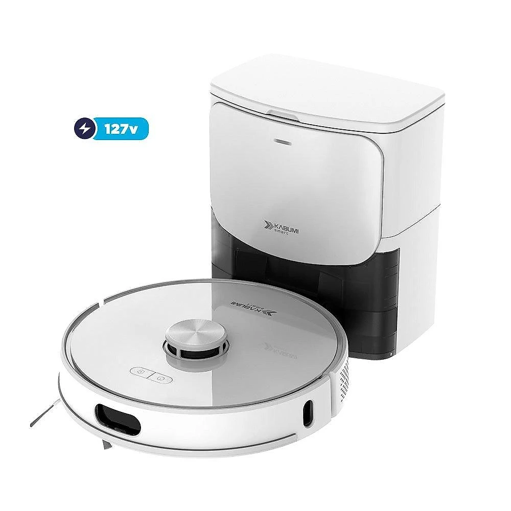 Robô Aspirador de Pó e Passa Pano KABUM! smart K1100 - Mapeia a Laser, 2 MOPs, até 10.000Pa, Alexa/Google, BT, 127v, Branco - KSAR110010BR