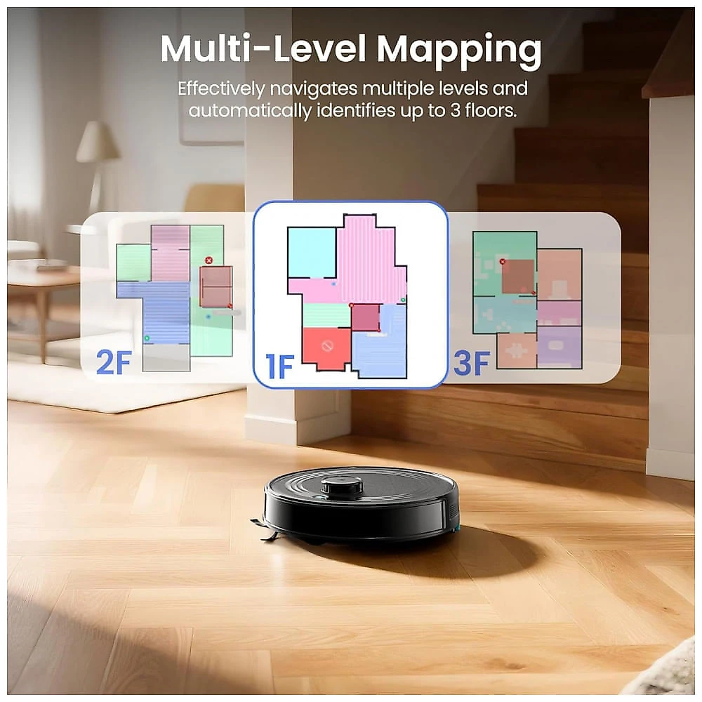 Robô Aspirador Lefant M2 Plus Preto LiDAR 6000Pa Esvazia Sozinho 75 Dias 3 em 1