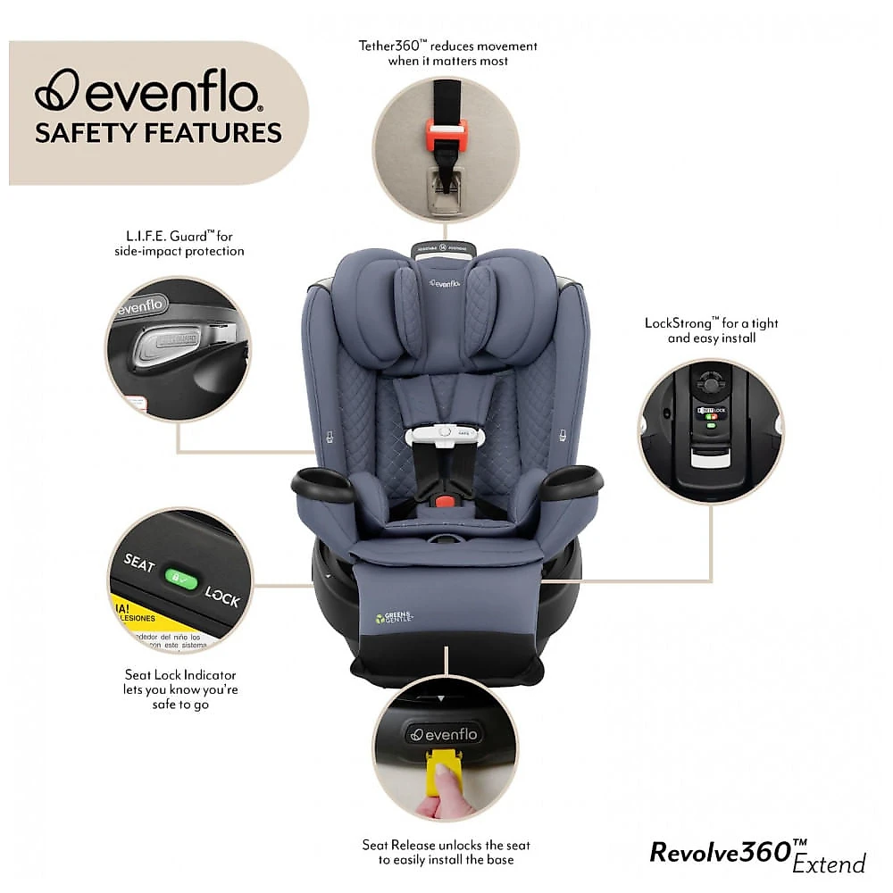 Cadeirinha Evenflo Revolve360 Extend Verde 3-em-1 Rotação 360° Recém-nascido a 54,4 kg brazilborder-0827000836459