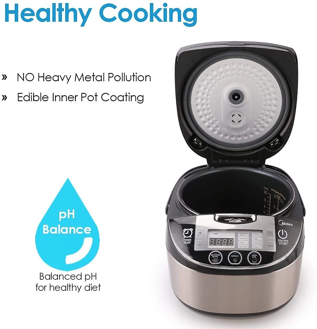 Midea MBFS5017B Panela de Arroz Elétrica 5L Multifuncional com 10 Configurações e Desligamento Automático 110V Cinza