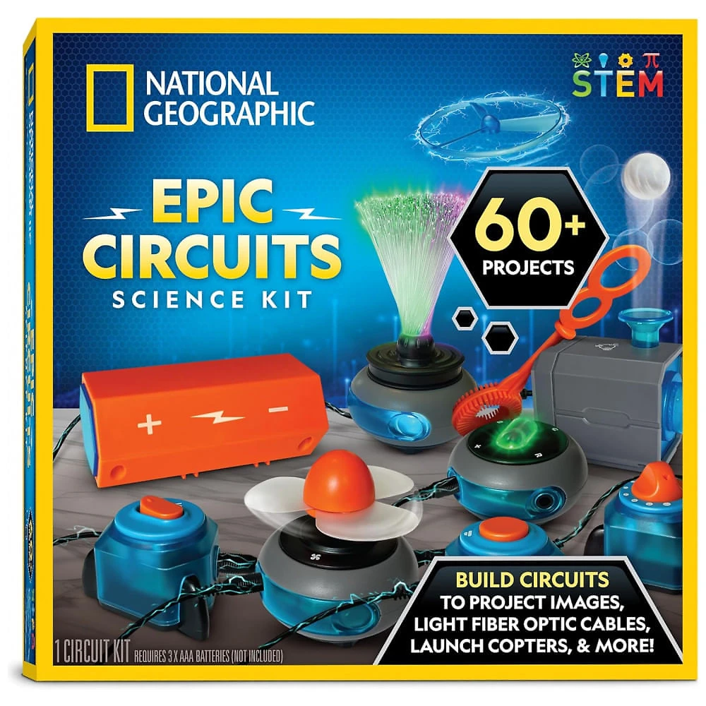 Kit Eletrônico National Geographic Circuit Maker para Crianças com 60 Projetos de Circuitos Elétricos, Brinquedo STEM de Circuitos Elétricos, Blue
