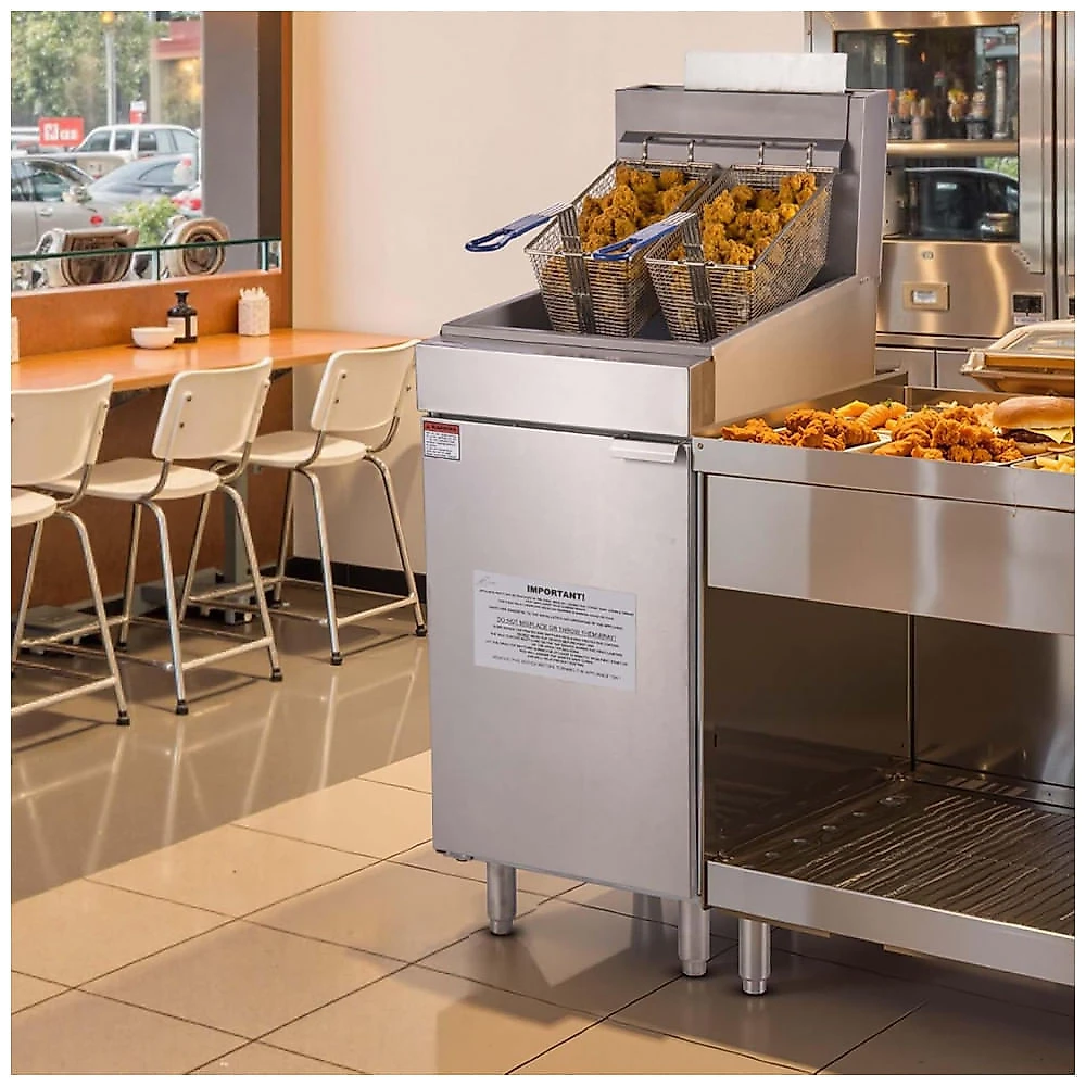 Fritadeira Comercial a Gás VEVOR GF90 Inox 3 Queimadores 18,1 kg 2 Cestas 90.000 BTU