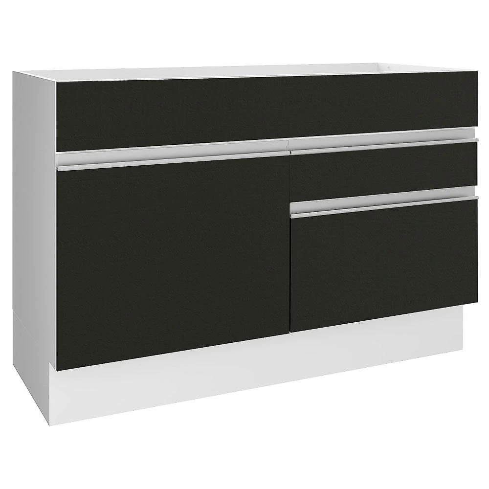 Balcão gabinete de pia armário de cozinha 120 cm 1 porta 2 gavetas branco/preto glamy madesa
