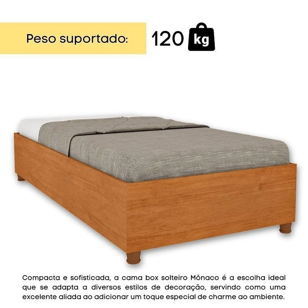 Conjunto Cama Solteiro Mônaco com 2 Mesas de Cabeceira 1 Gaveta Luna em Mdf Cinamomo/Cinamomo