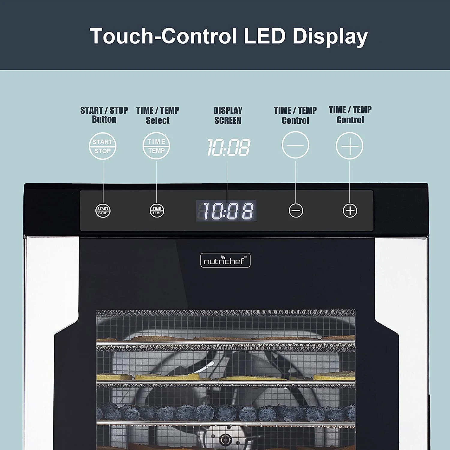 NutriChef Máquina Desidratadora de Alimentos, c/ 10 bandejas, 900W, 110v, aço inoxidável.