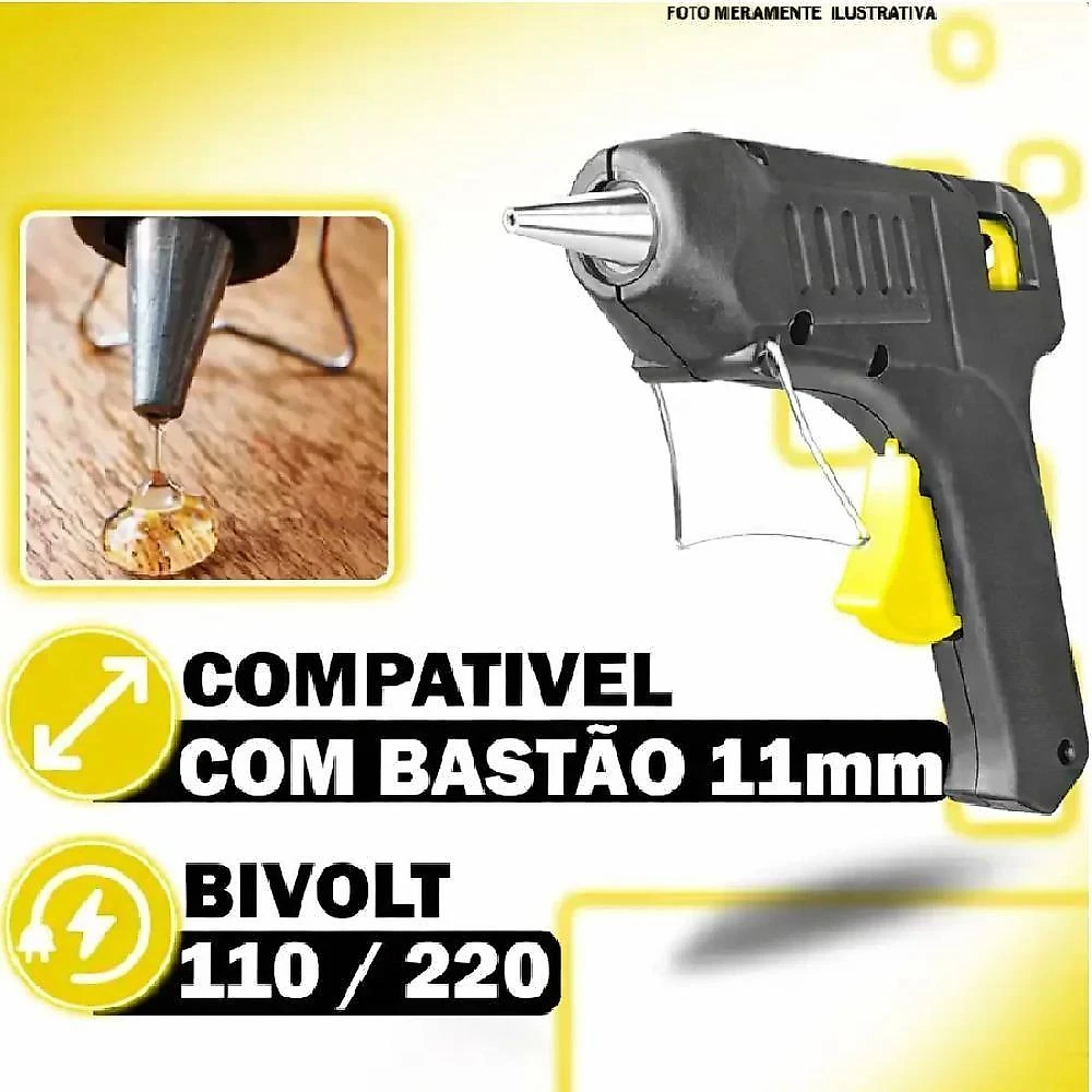 Pistola de Cola Quente Profissional Grande 15W Bivolt Plástico com Bico Metálico Yeet