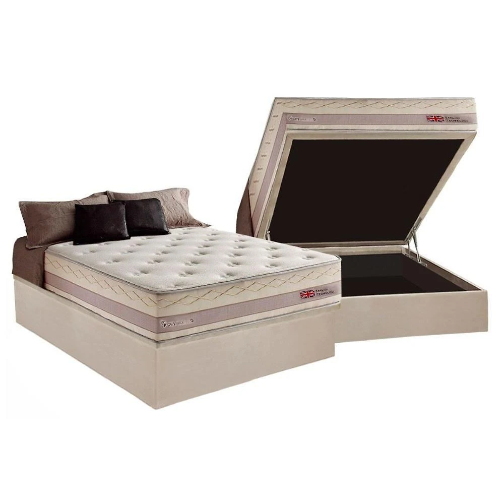 Cama Box Baú Casal: Colchão Molas Masterpocket Ensacadas Herval Maxspring Tower + Base Crc Suede Clean (138x188)