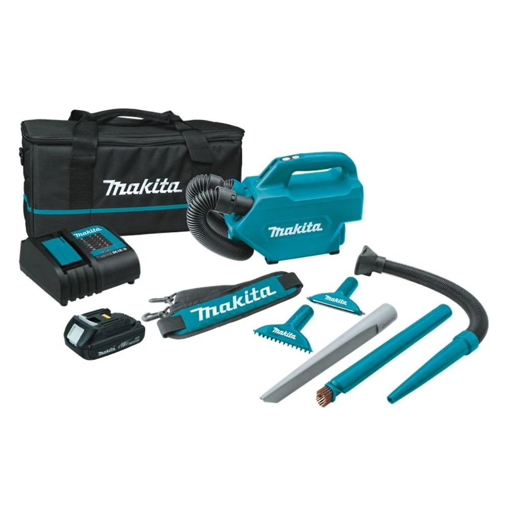 Aspirador de pó 500ml sem fio 18v com bateria carregador mangueira bolsa bicos dcl184rf makita