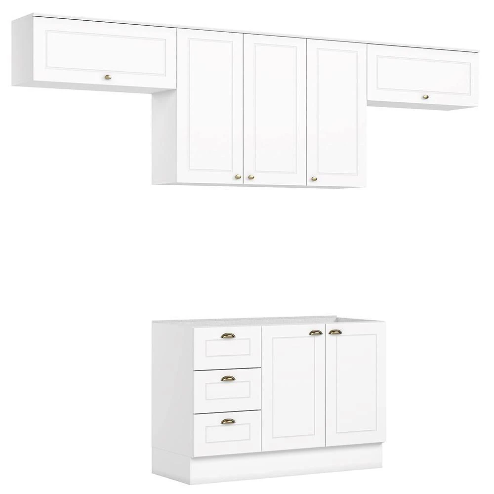 Cozinha Completa Americana 4 Peças 7 Portas 3 Gavetas MDF 280CM Branco Móveis Henn