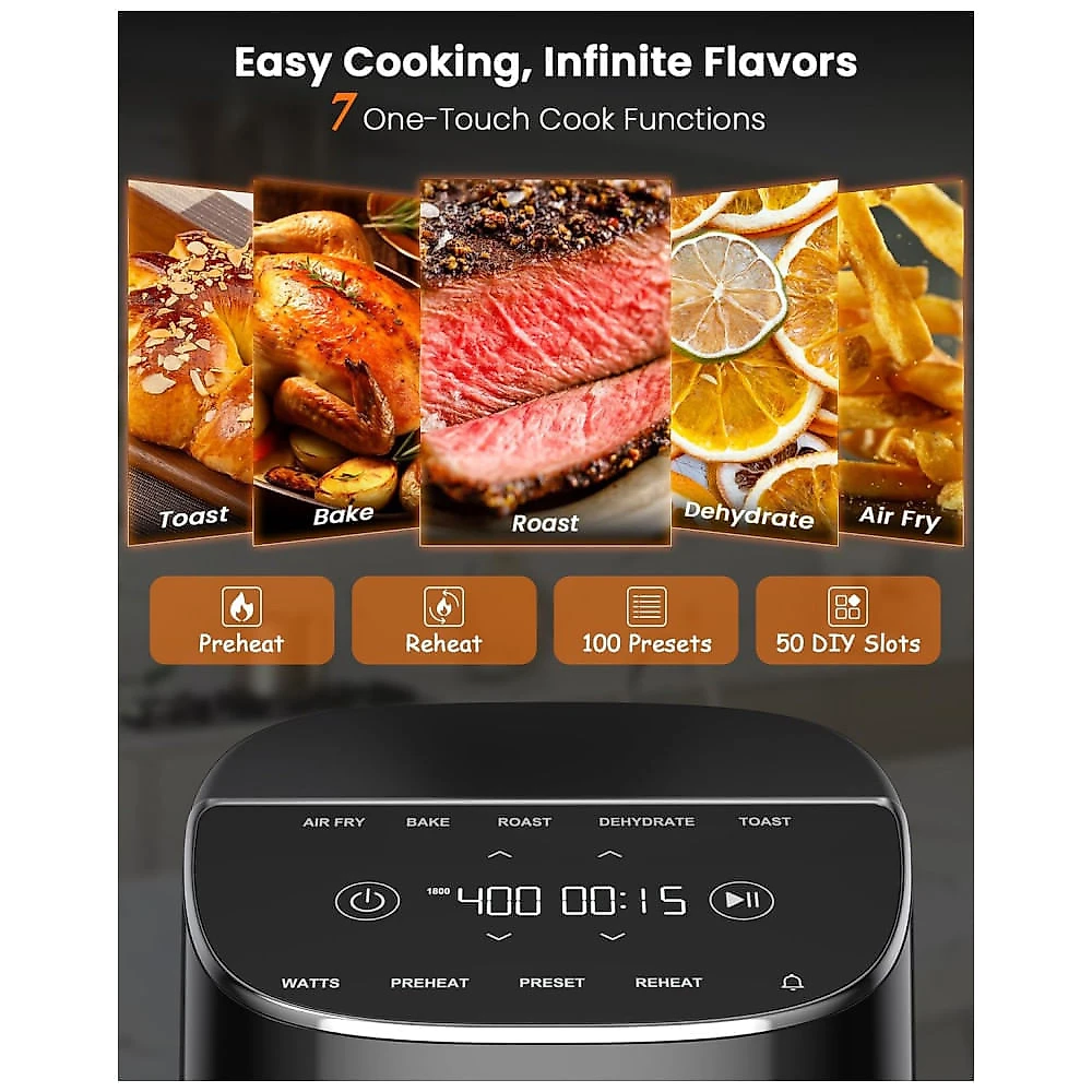 Fritadeira de Ar Nuwave Brio Plus 8 Litros - Nova Versão Aprimorada - Livre de Substâncias Tóxicas - 7 Funções de Cozimento - Fritar, Assar, Grelhar,