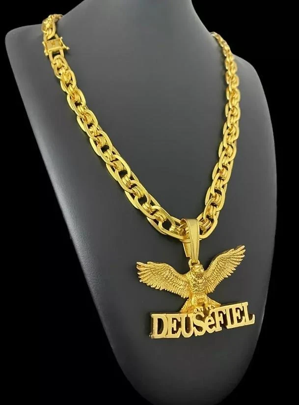 Miniatura Cordão Imperador 10Mm + Pingente Águia Deus Banhado A Ouro