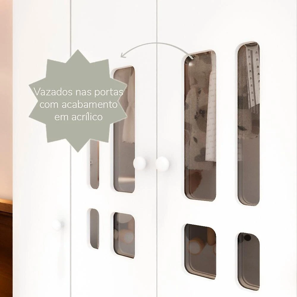 Quarto de Bebe Completo Berço 3 em 1 Eloá e Roupeiro Ariel Branco