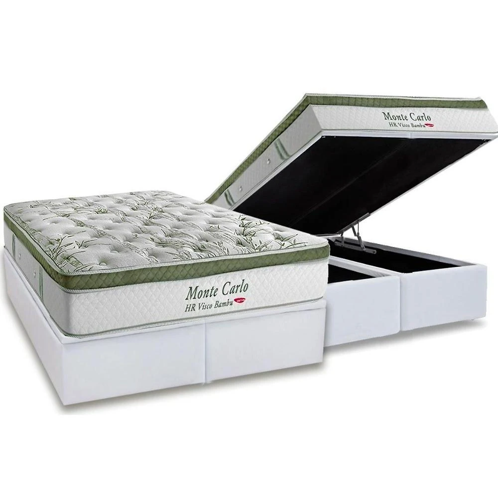 Conjunto Box Baú King: Colchão Molas Herval Ensacadas Monte Carlo Visco + Base Crc Linhão White (193x203)