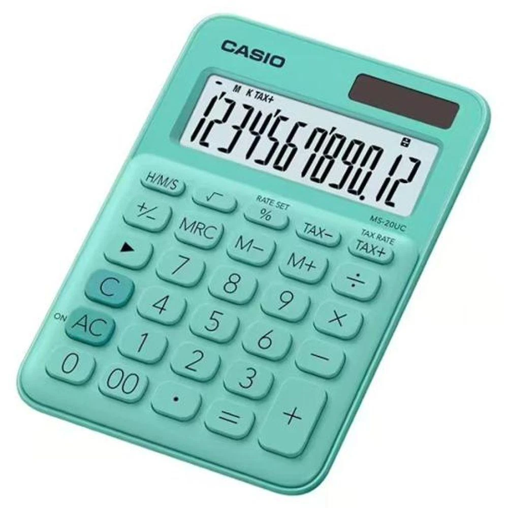 Calculadora de Mesa Casio MS20UC com 12 Dígitos e Tela Grande de Fácil Leitura Verde