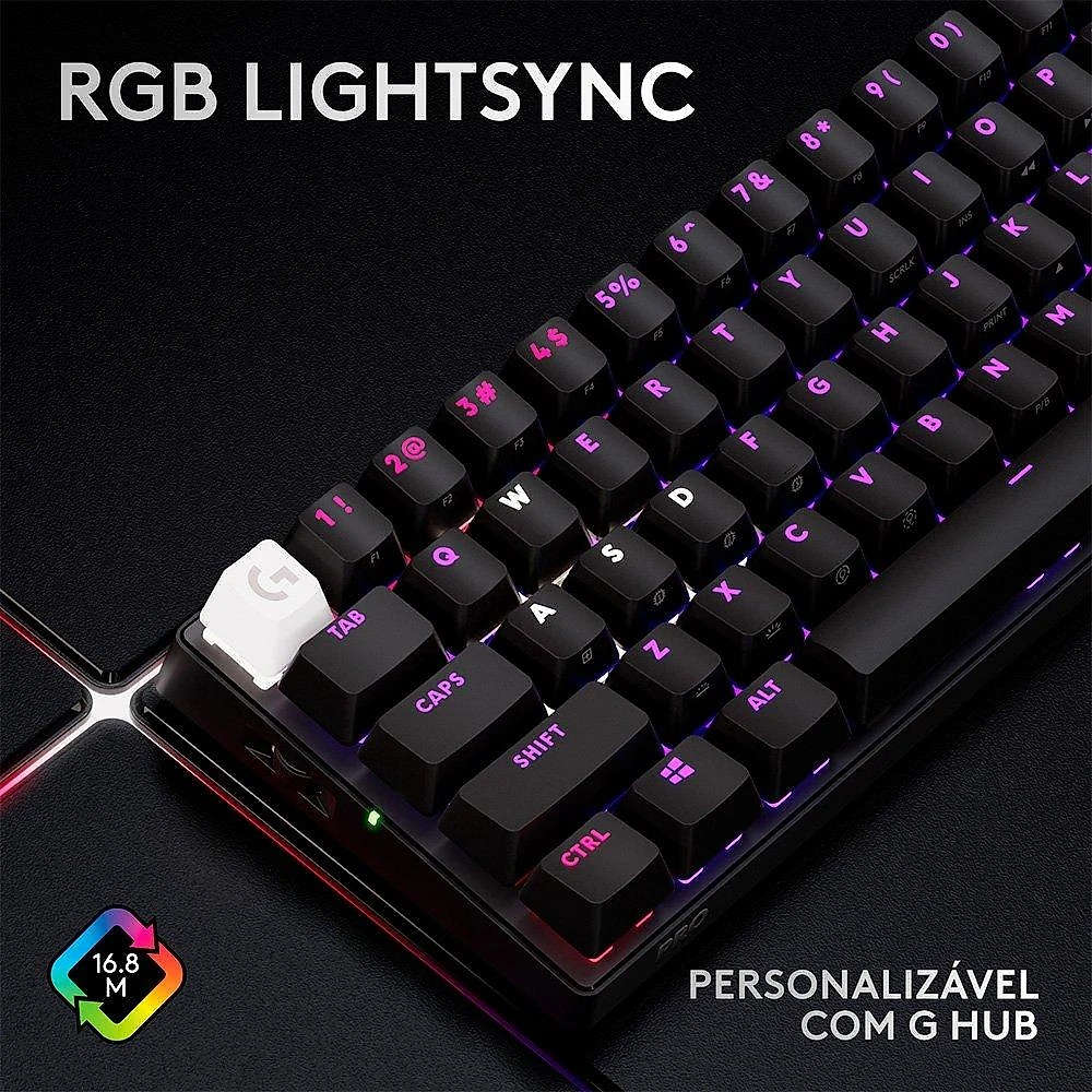 Teclado Sem Fio Mecânico Gamer Logitech G PRO X 60 Lightspeed, RGB, Bluetooth, Compatível com Windows, Preto - 920-011902