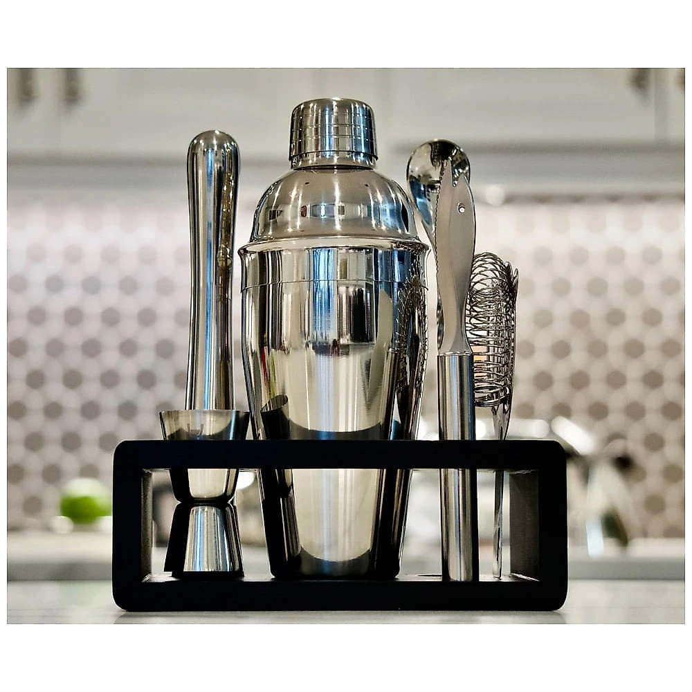Kit Bn Profissional 6 Peças em Aço Inoxidável com Suporte de Bambu e Livro de Receitas, Cor, HIGHBALL CHASER, Prateado