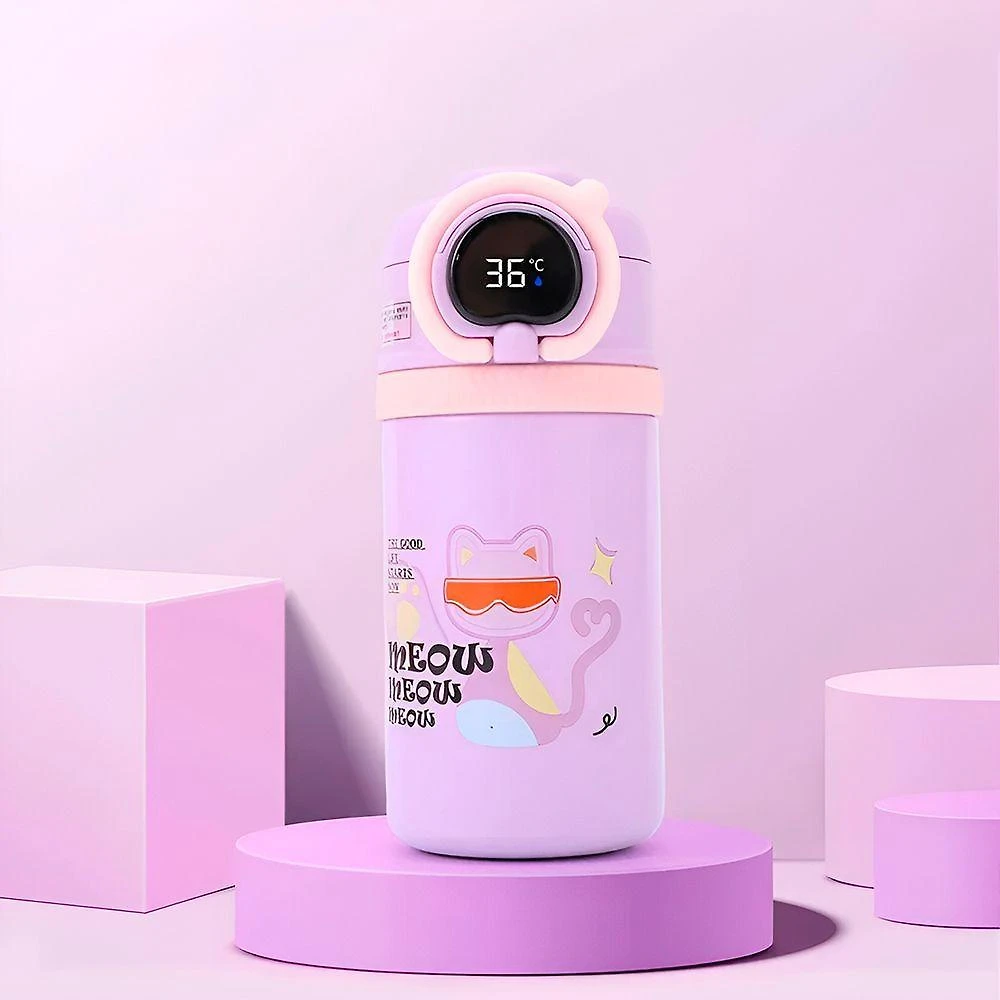 Garrafa Squeeze Copo Térmico Infantil Tela Digital Termômetro lilás
