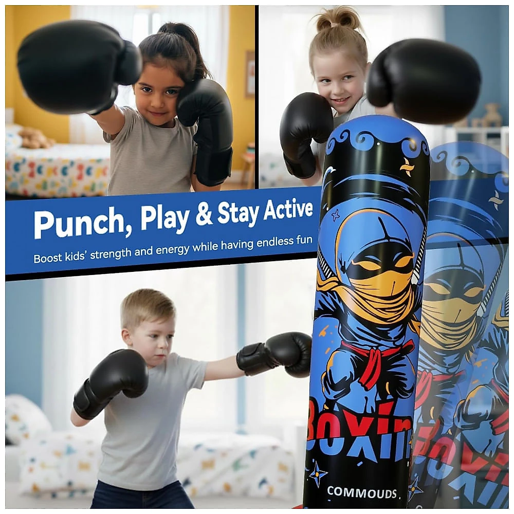 COMMOUDS Saco de Pancadas Inflável 170cm para Crianças, com Luvas - Ideal para Treinos de Karatê, Taekwondo e MMA