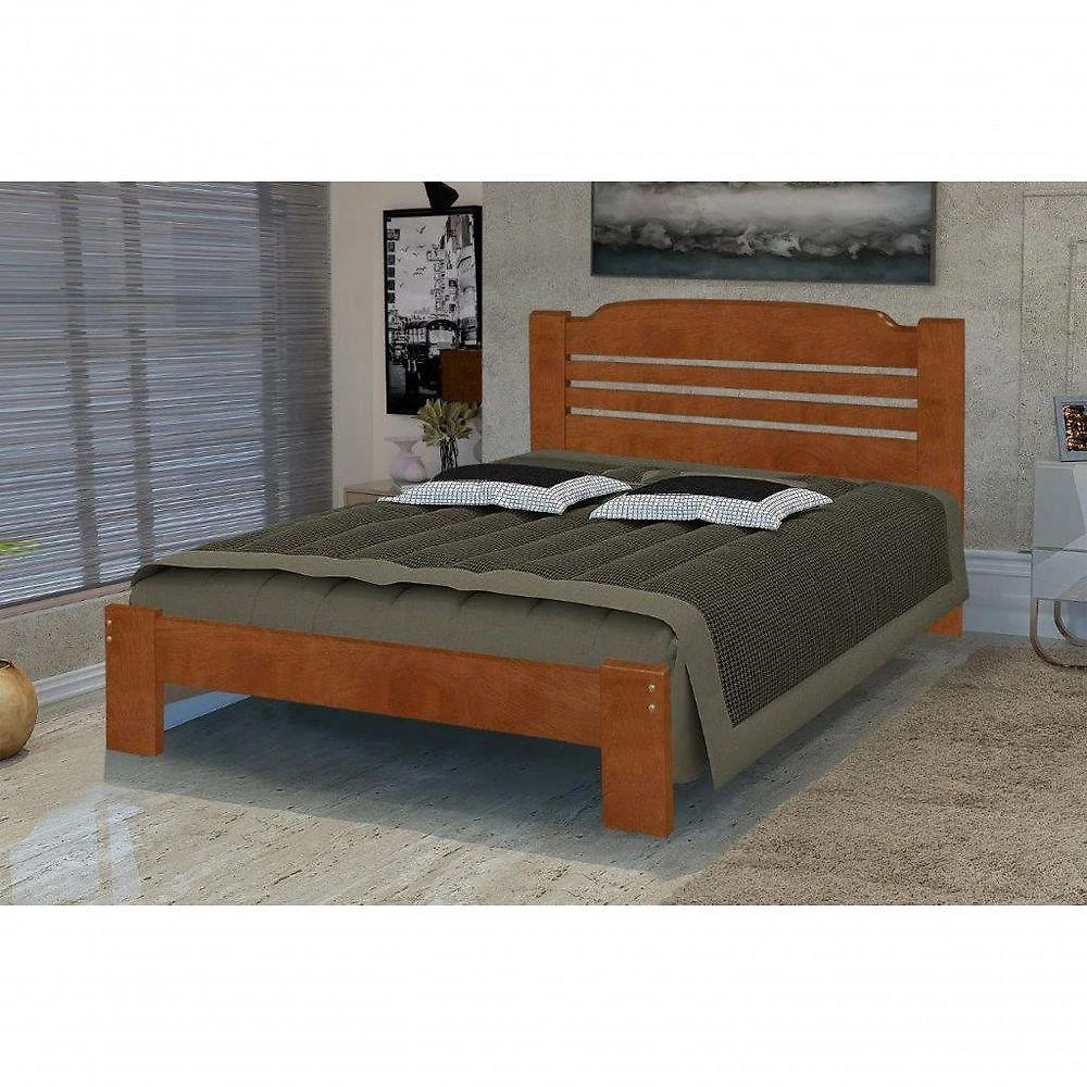 Cama De Casal Valência De Madeira Angelim Mel