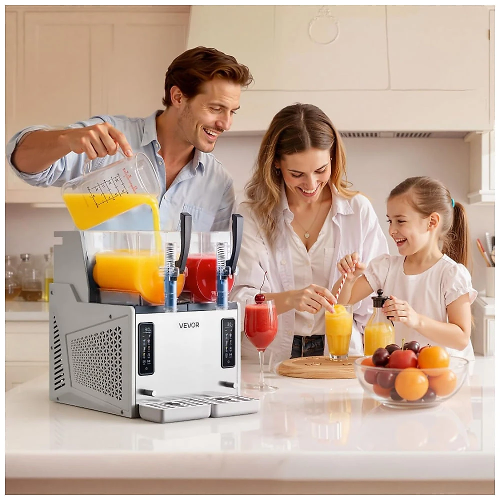 Máquina de Slush Raspadinha VEVOR X-60 3L Duplo Tanque 5 Programas Auto Limpeza