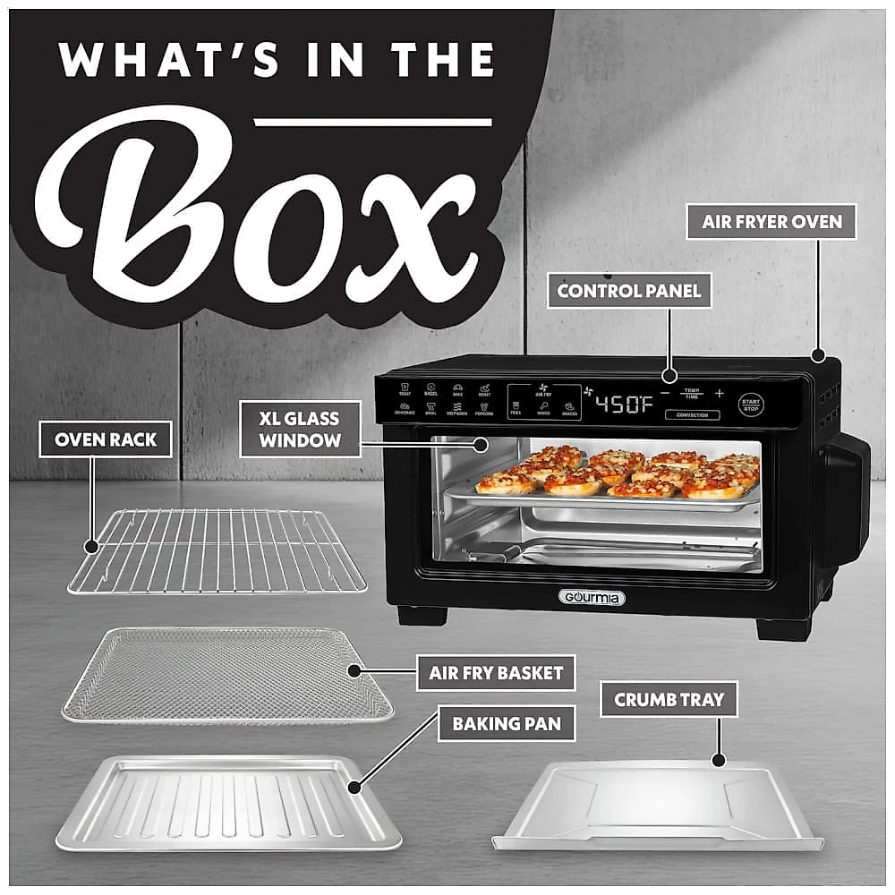 Forno Elétrico Tostador Gourmia Preto Digital Air Fryer 10L Convecção 12 Programas 1000W 110V