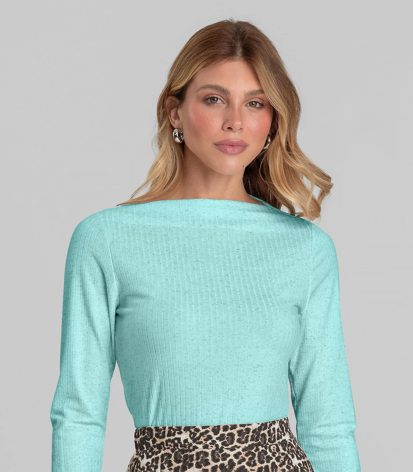 Miniatura Blusa Feminina Manga Longa Canelada Dianna Azul G