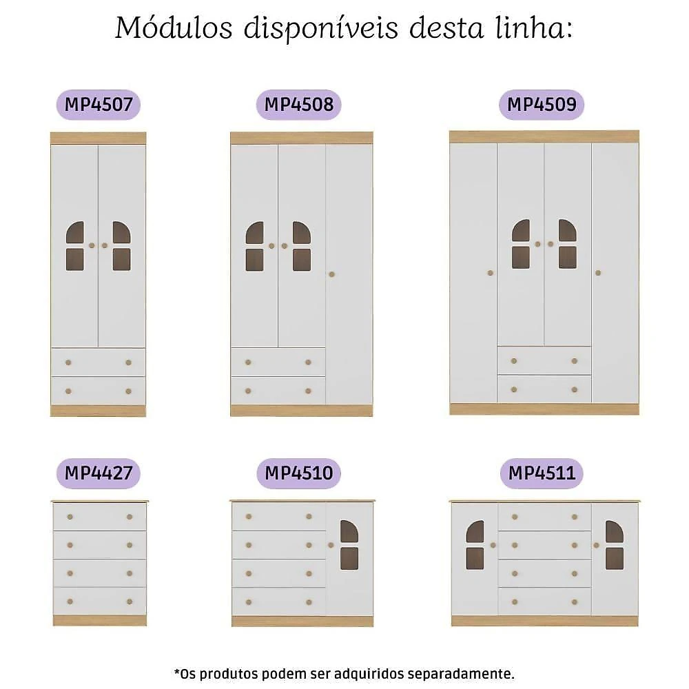 Quarto De Bebê Completo Com Berço 3 Em 1 Colchão Incluso Amora Multimóveis MP4577 Madeirado-branco
