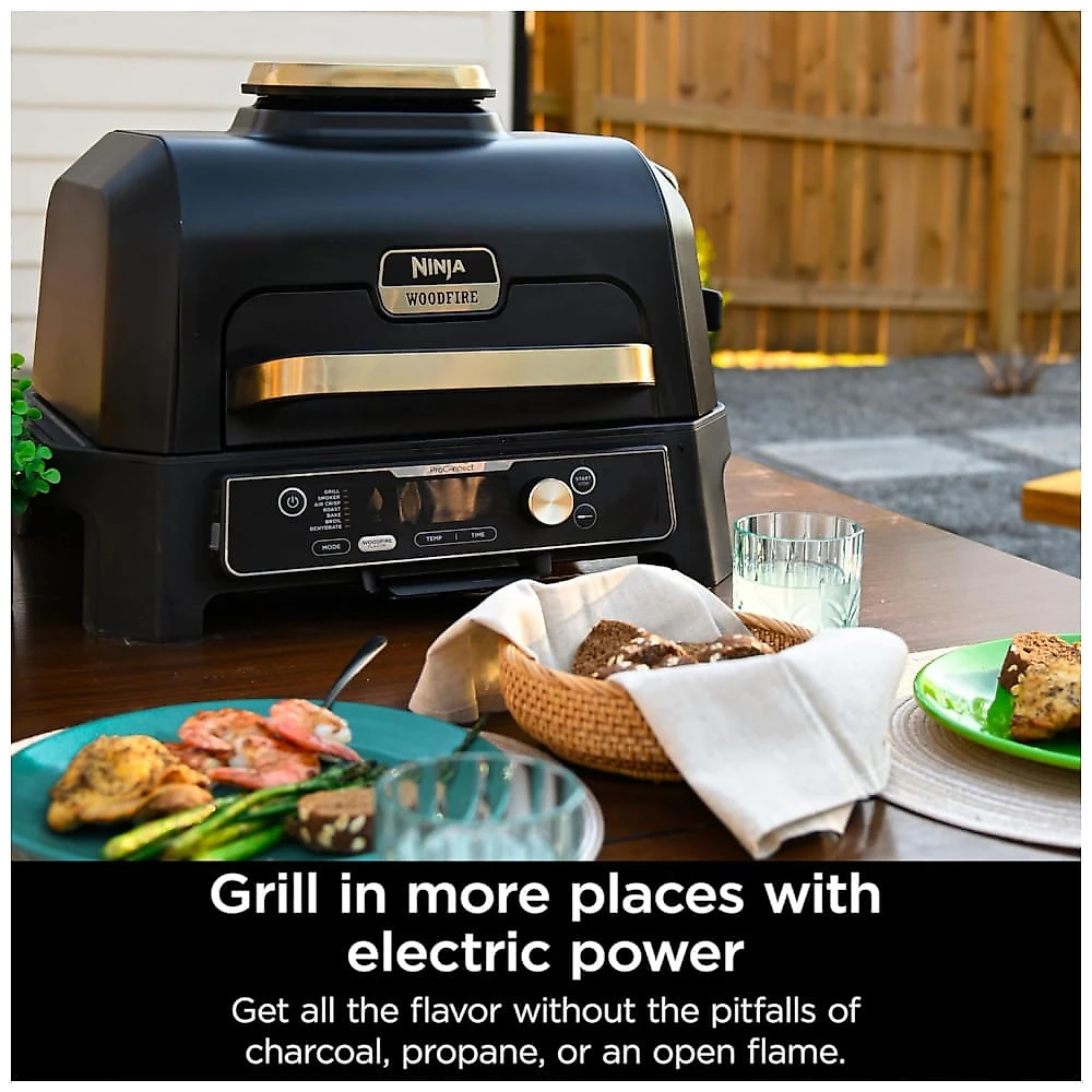 Grill Ninja Woodfire Pro Connect XL OG951 Defumador 7-em-1 App Bluetooth Azul Dourado 120V