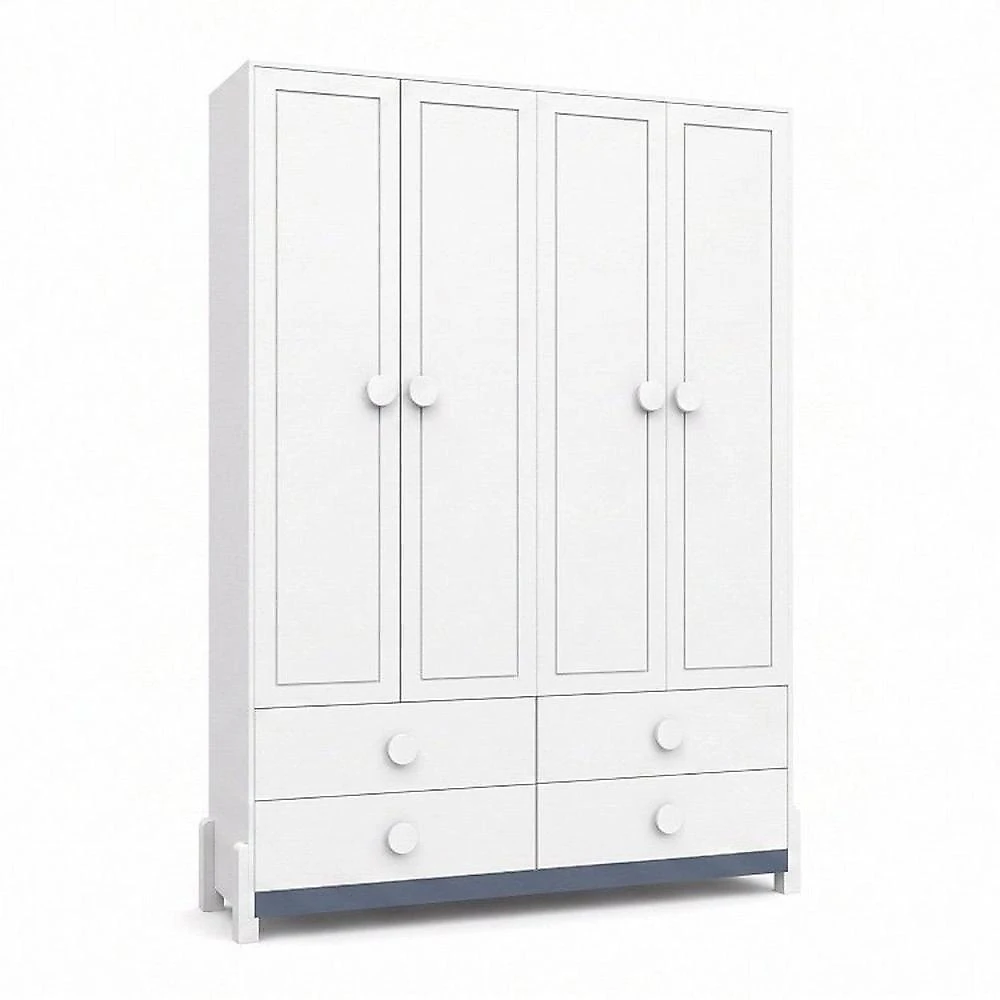 Quarto de Bebê Completo Armário 4PTS , Comoda com Pt e Berço 2 em 1 em MDF Linha Luna Neve/Azul Petroleo
